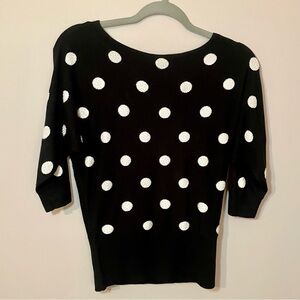 White House Black Market Beaded Pearl Black and White Polka Dot Sweater